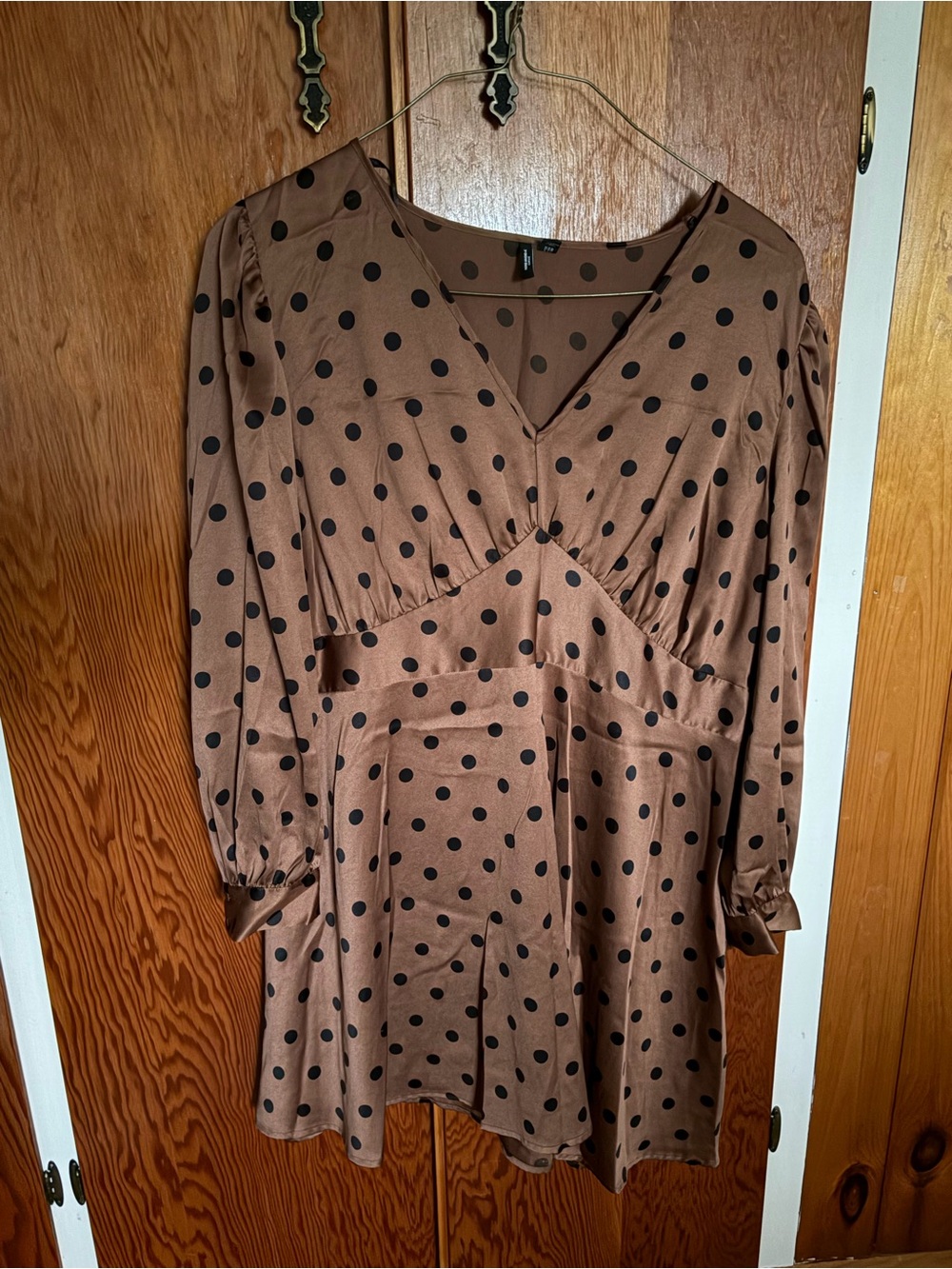 Vero Moda Brown Polka Dot V-Neck Long Sleeve Mini Dress
